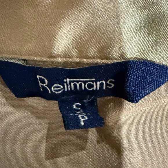 Reitman's blouse gold satin ruching along buttons button up top women's size S - Picture 5 of 5